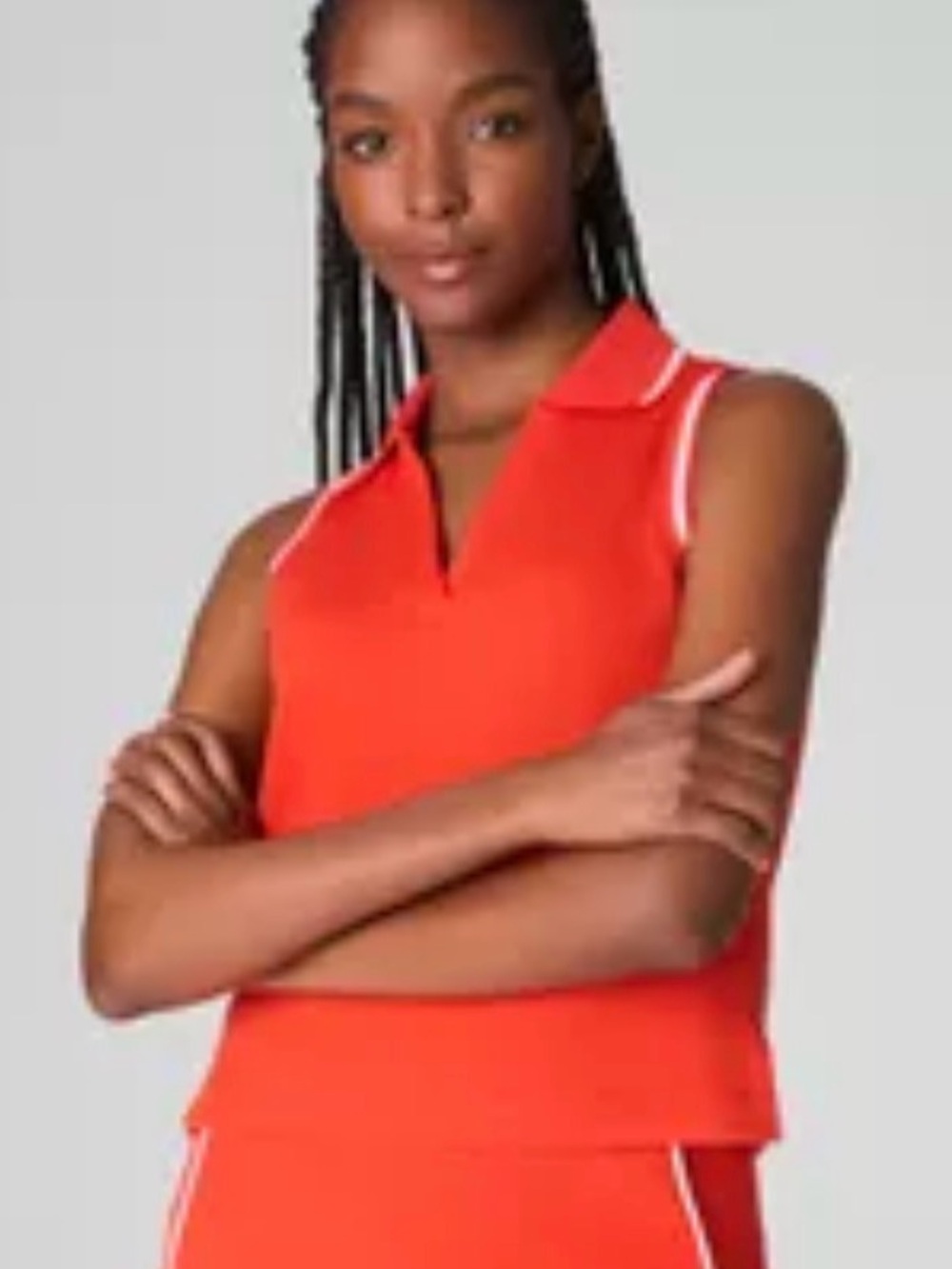SPANX Air Essentials Pique Red Sleeveless Polo Tank with White Stripe Trim